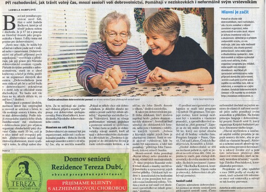 Lidové noviny píší o dobrovolnictví seniorů